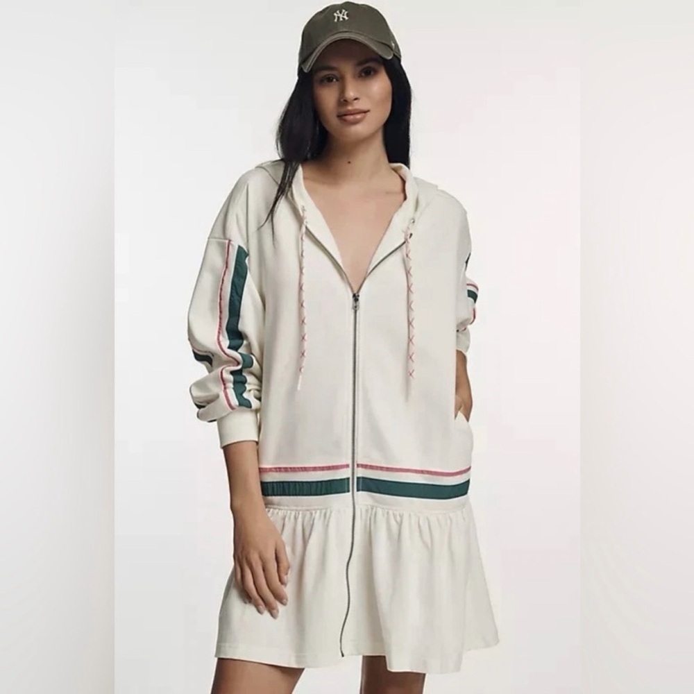 Anthropologie Cream Mini Dress with Green & Pink Stripe Accents